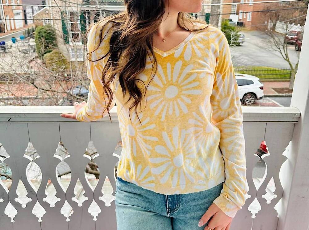 NEW CHARLIE B women's flower reversible sweater in yellow